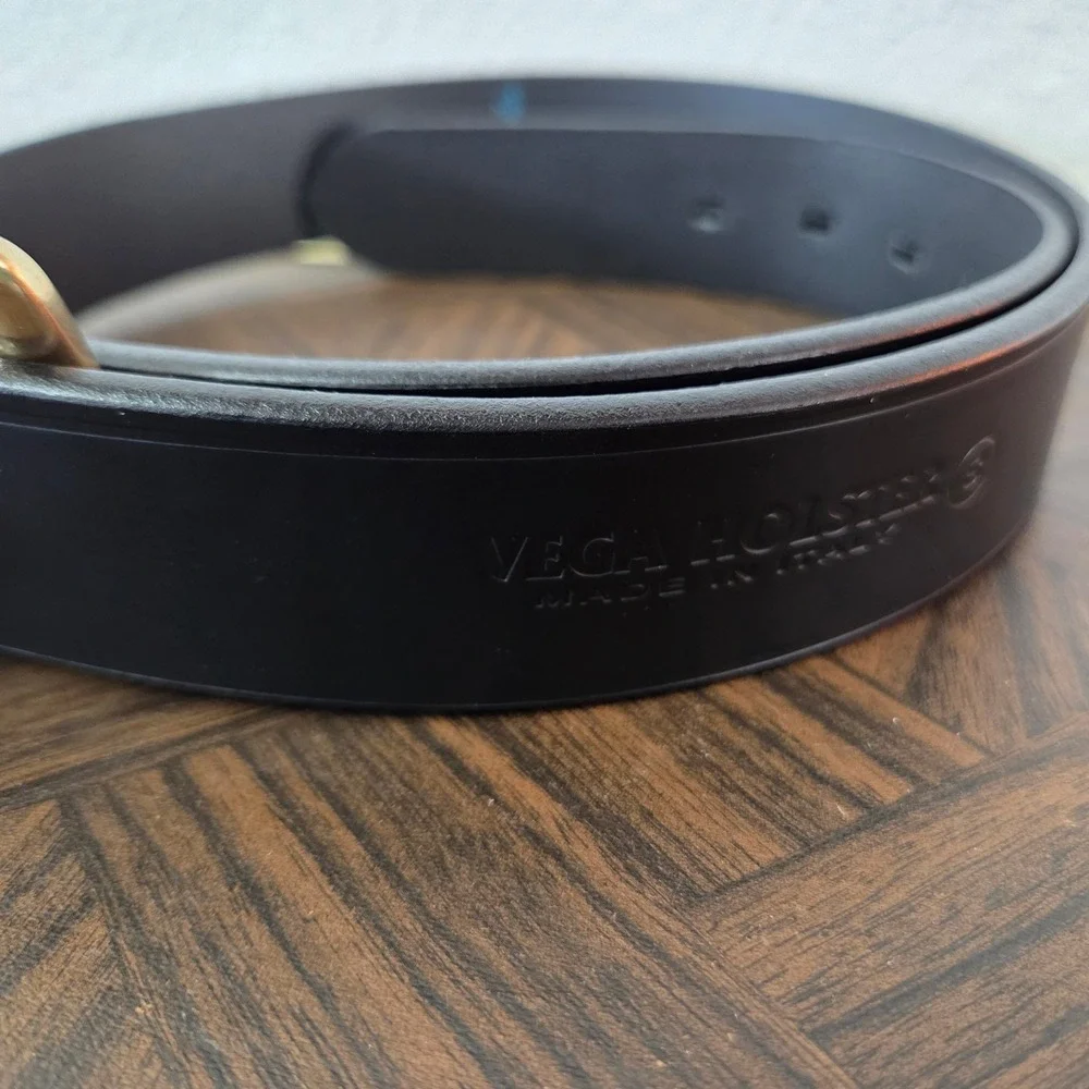 Vega Holsters Black Leather‎ Belt Made in Italy Brass Buckle